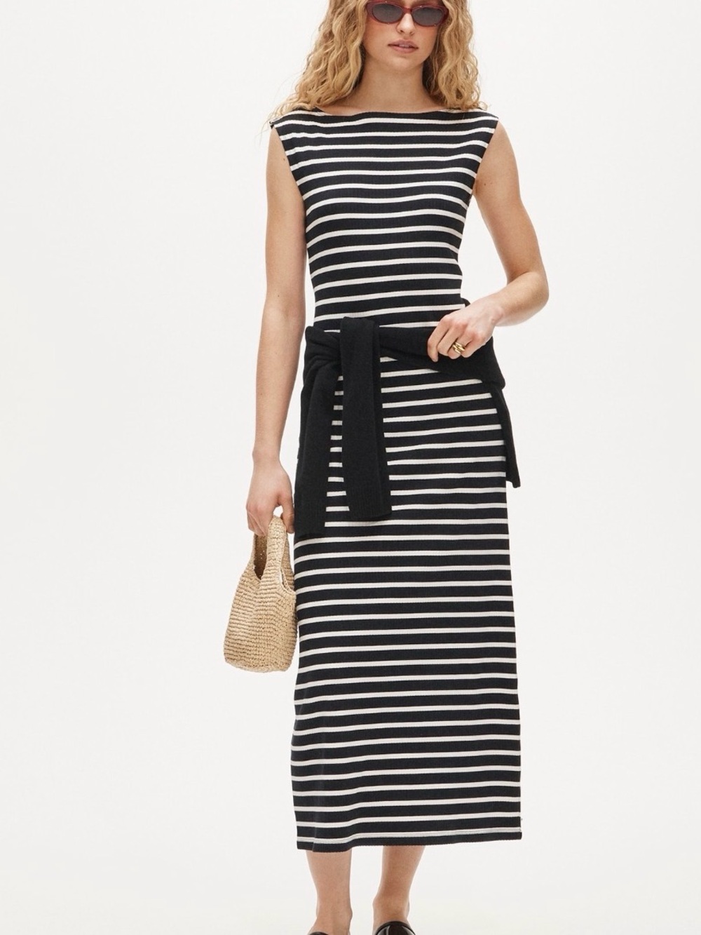 NWT J. Crew Black and White Striped Sleeveless Midi Dress